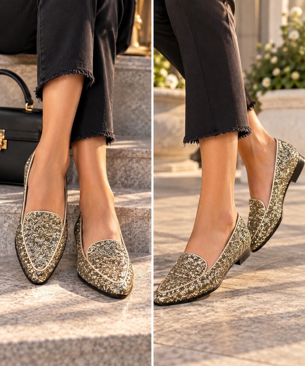 Kate Spade New York Loafers Women 7.5 M Gold Glitter Sparkle Smoking Shoes
